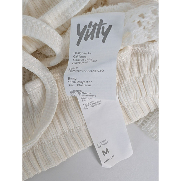 YITTY Ivory Knit Slip Semi Sheer Lace Crop Top and Ruched Back Legging Set M - Picture 15 of 16